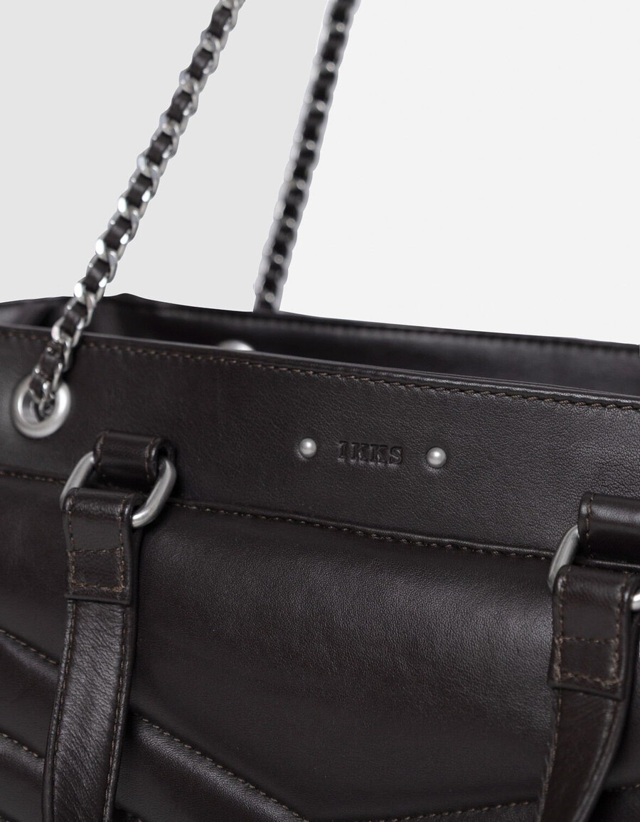 bolso tote 1440 de piel acolchada marrón para mujer con cremallera talla l
