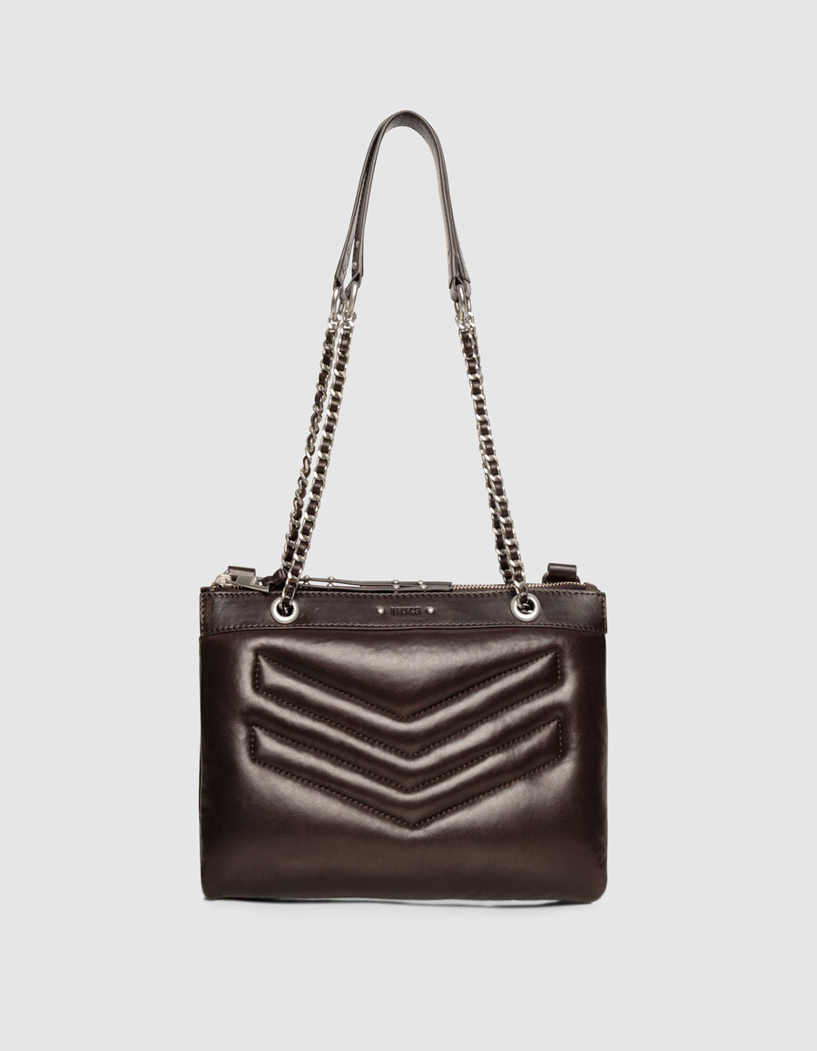bolso de mano reporter 1440 de piel acolchada marrón para mujer