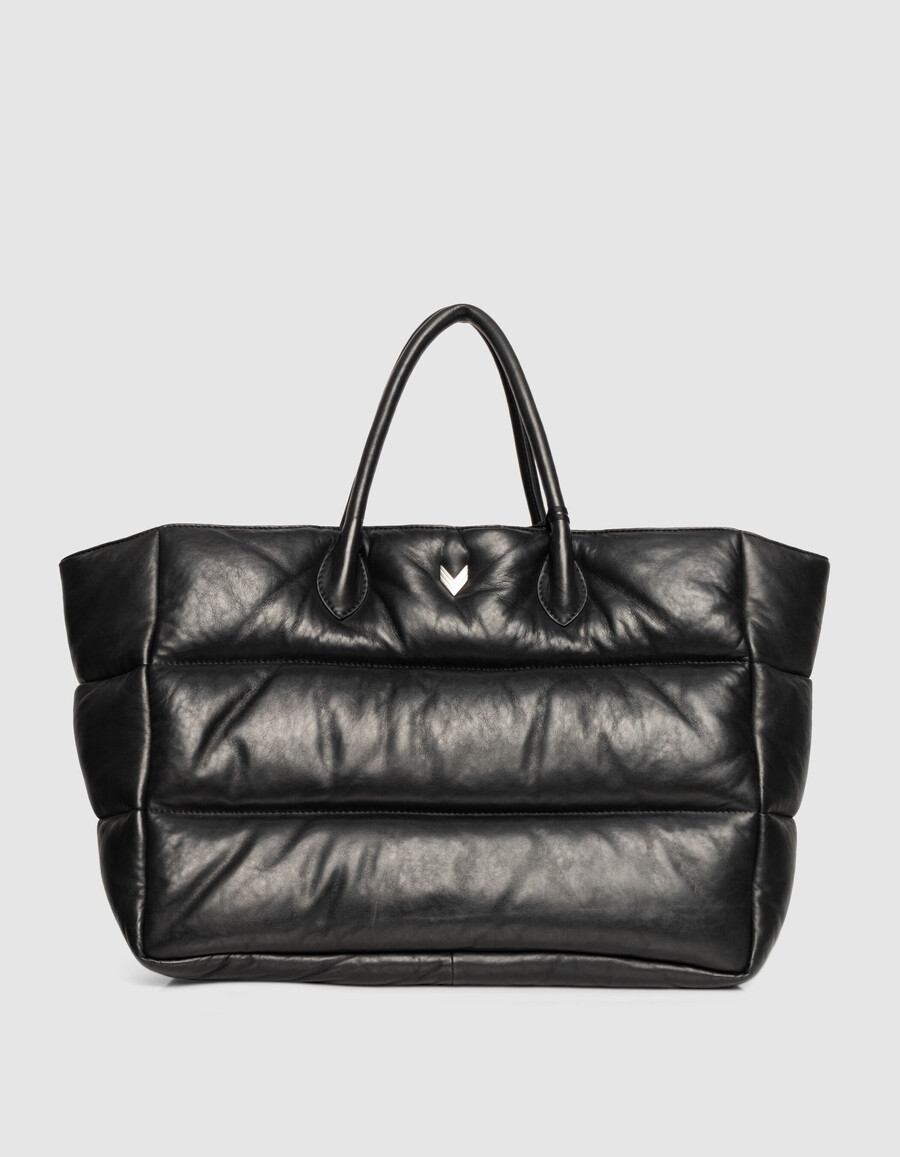 bolso tote de piel acolchada negra para mujer