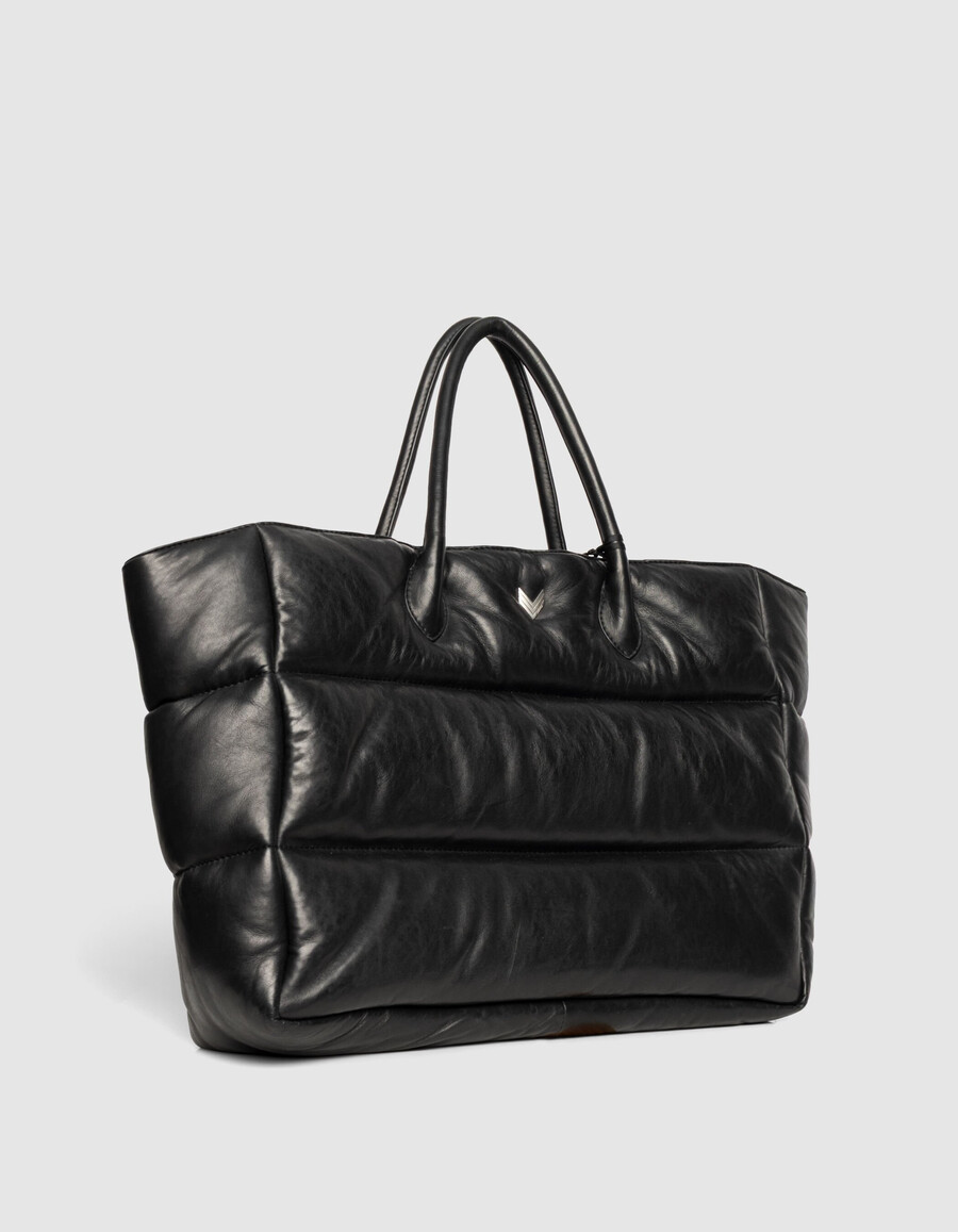 bolso tote de piel acolchada negra para mujer