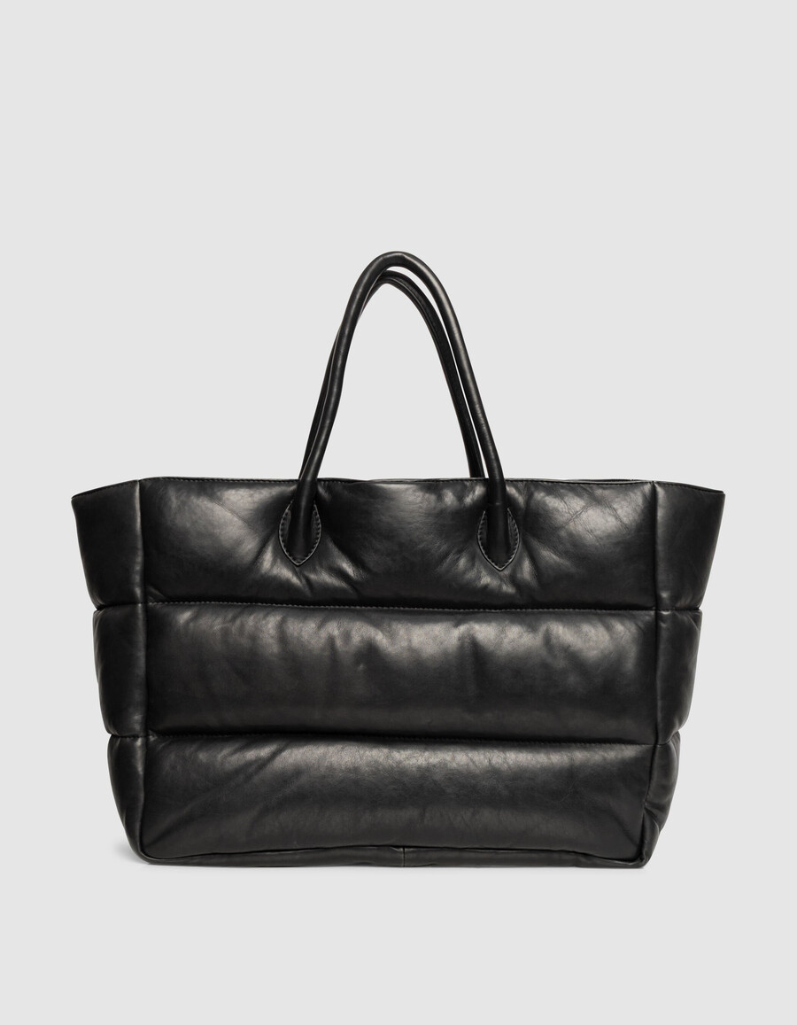 bolso tote de piel acolchada negra para mujer