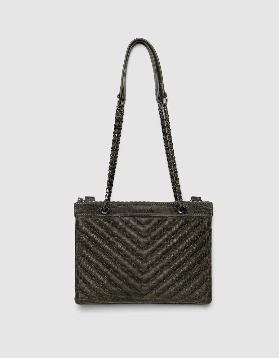 bolso de mano reporter 1440 de piel con efecto cocodrilo color caqui para mujer