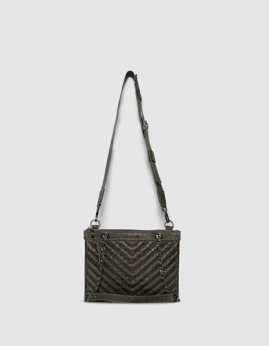 bolso de mano reporter 1440 de piel con efecto cocodrilo color caqui para mujer