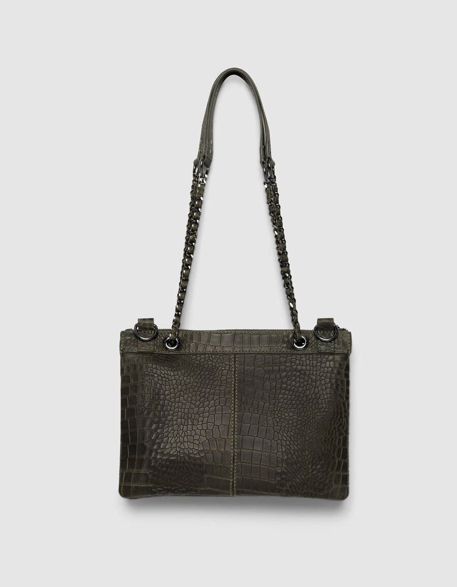 bolso de mano reporter 1440 de piel con efecto cocodrilo color caqui para mujer