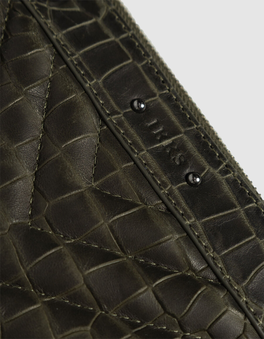 bolso de mano reporter 1440 de piel con efecto cocodrilo color caqui para mujer