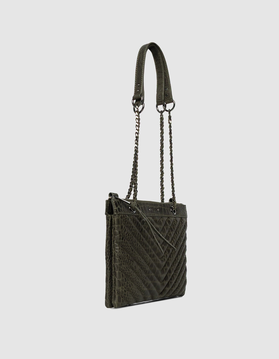 bolso de mano reporter 1440 de piel con efecto cocodrilo color caqui para mujer