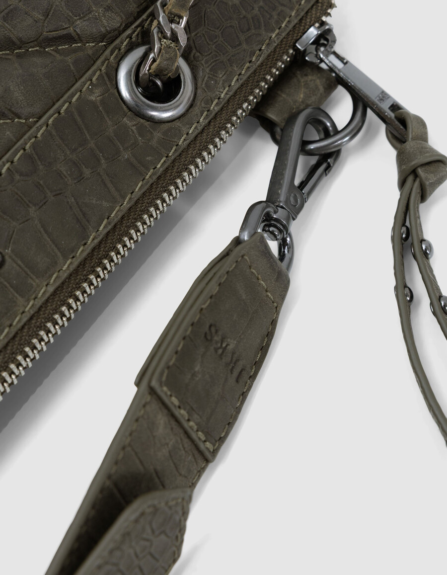 bolso de mano reporter 1440 de piel con efecto cocodrilo color caqui para mujer