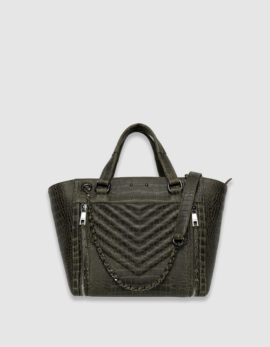 bolso tote 1440 de piel con efecto cocodrilo color caqui para mujer talla m