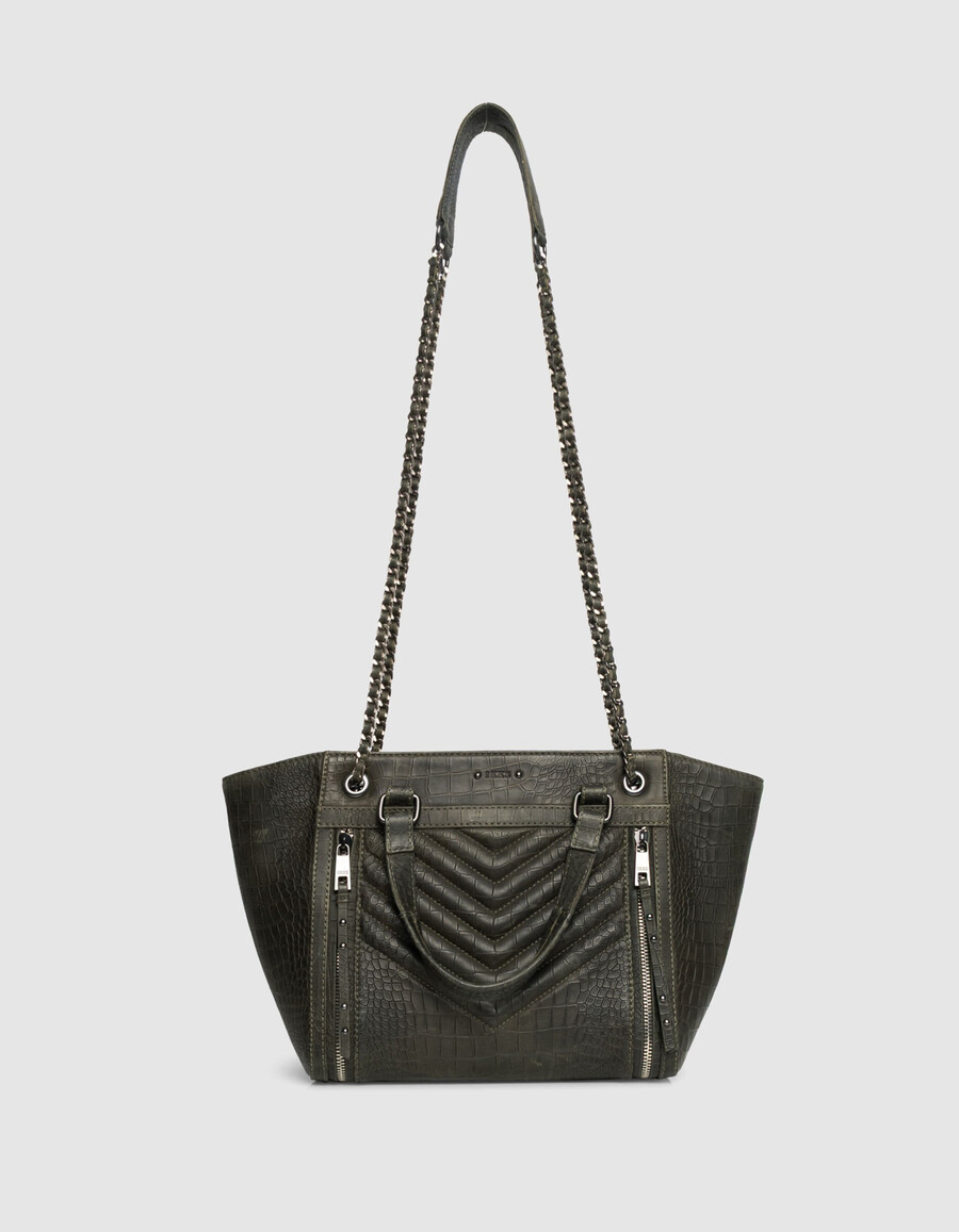 bolso tote 1440 de piel con efecto cocodrilo color caqui para mujer talla m