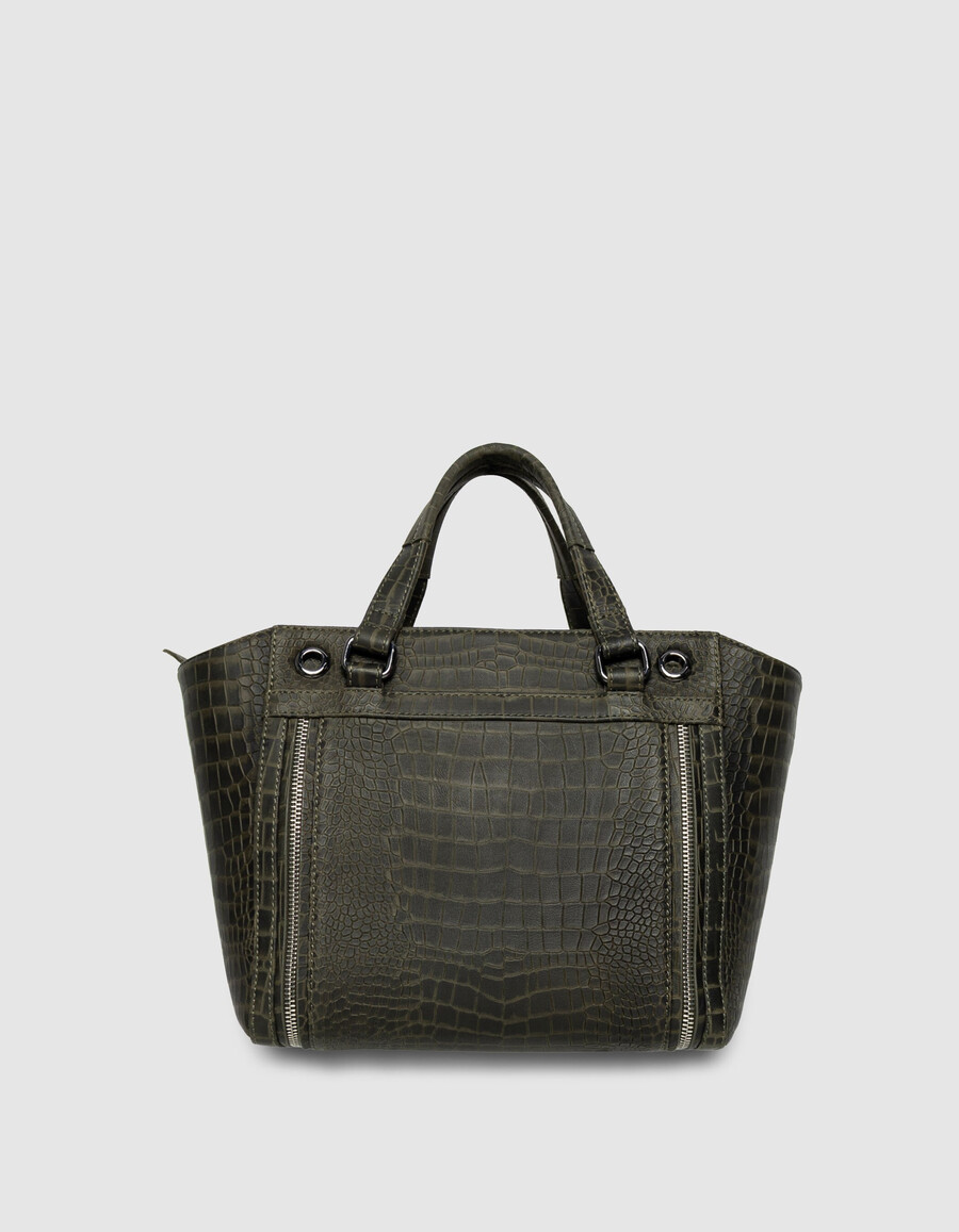 bolso tote 1440 de piel con efecto cocodrilo color caqui para mujer talla m