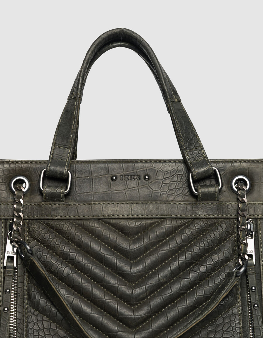 bolso tote 1440 de piel con efecto cocodrilo color caqui para mujer talla m