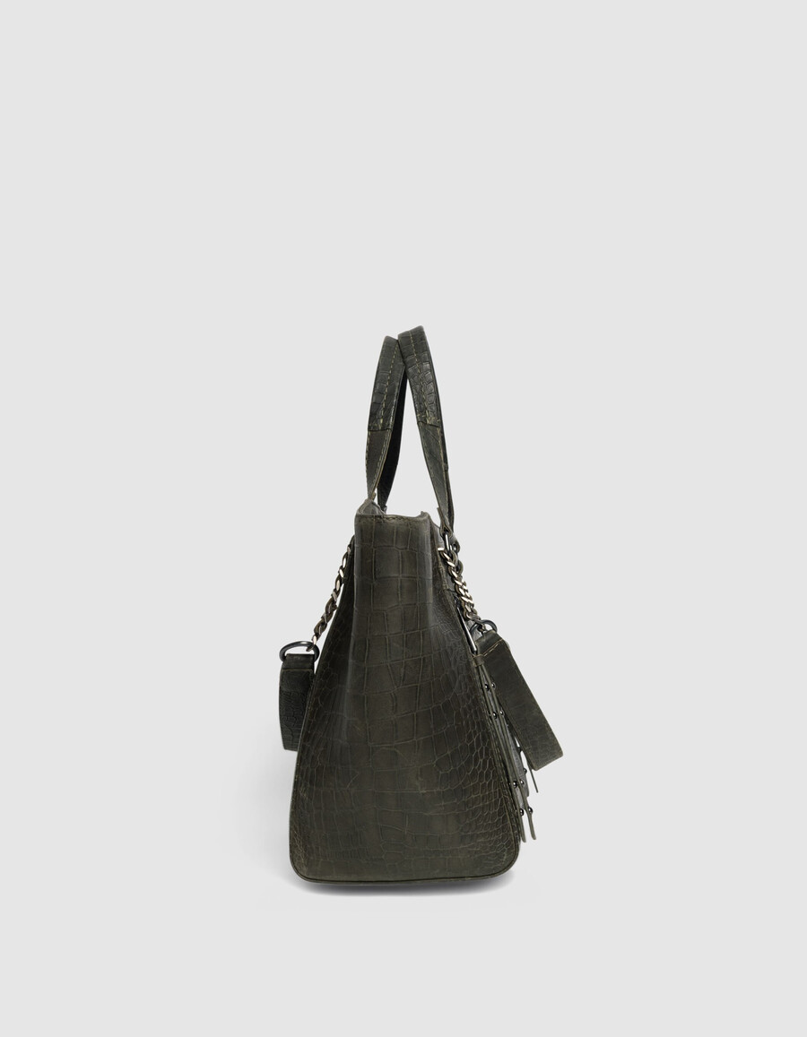 bolso tote 1440 de piel con efecto cocodrilo color caqui para mujer talla m