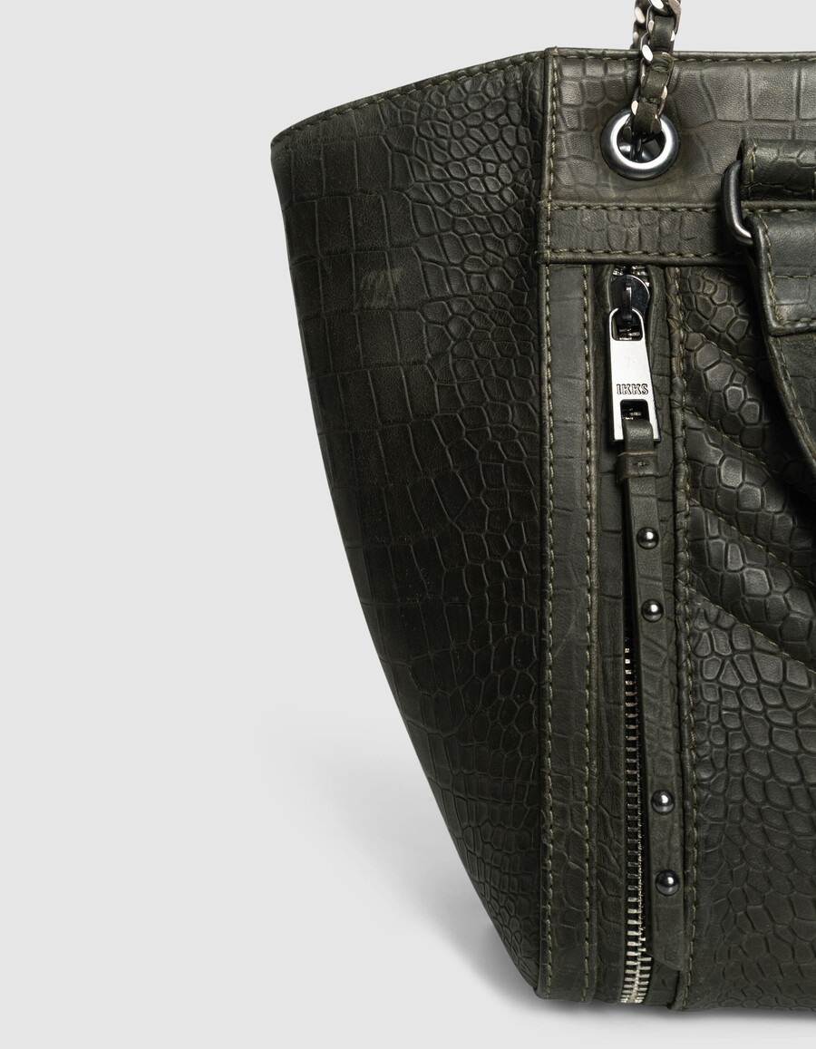 bolso tote 1440 de piel con efecto cocodrilo color caqui para mujer talla m