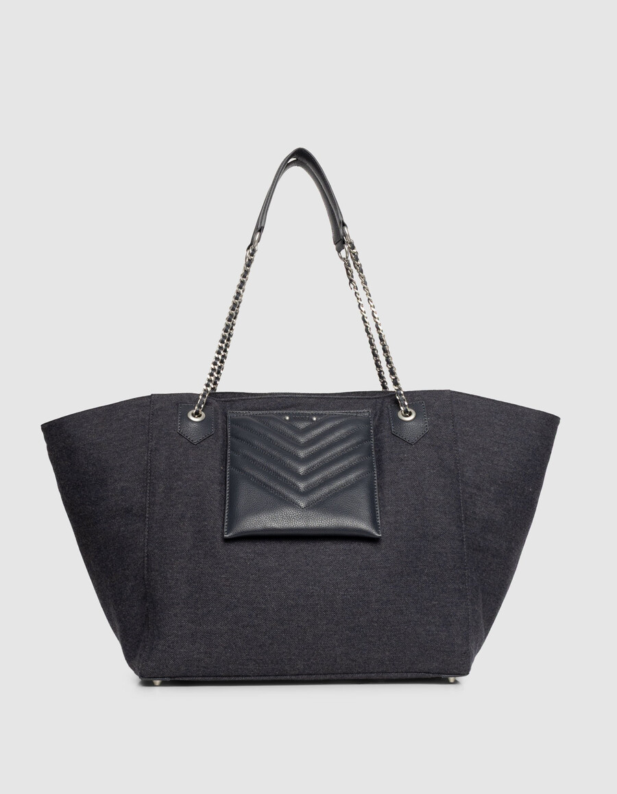 bolso tote 1440 para mujer de franela y piel azul marino talla xl