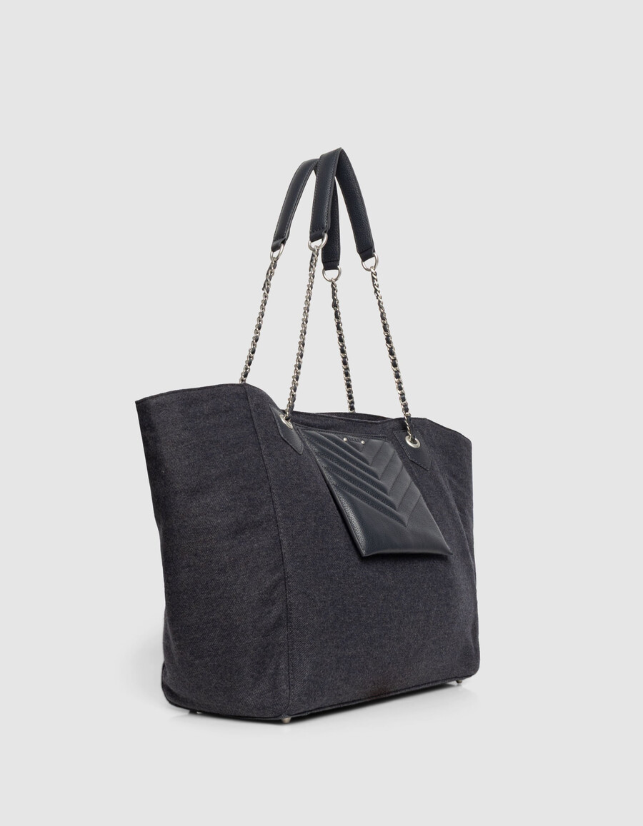 bolso tote 1440 para mujer de franela y piel azul marino talla xl