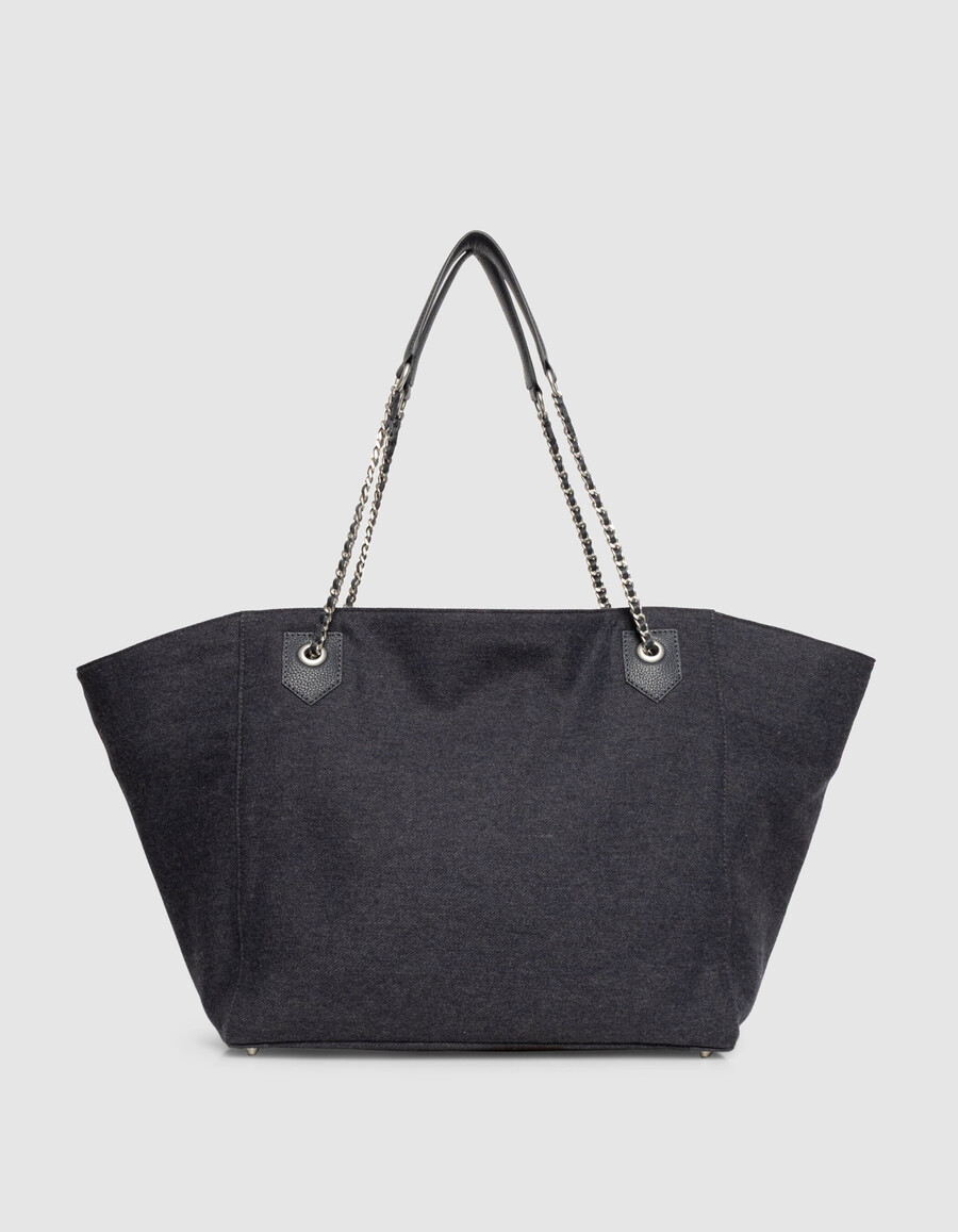 bolso tote 1440 para mujer de franela y piel azul marino talla xl