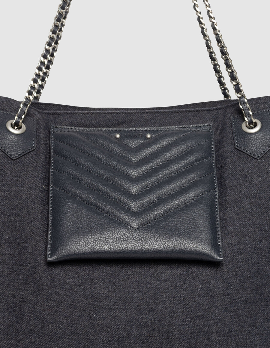 bolso tote 1440 para mujer de franela y piel azul marino talla xl