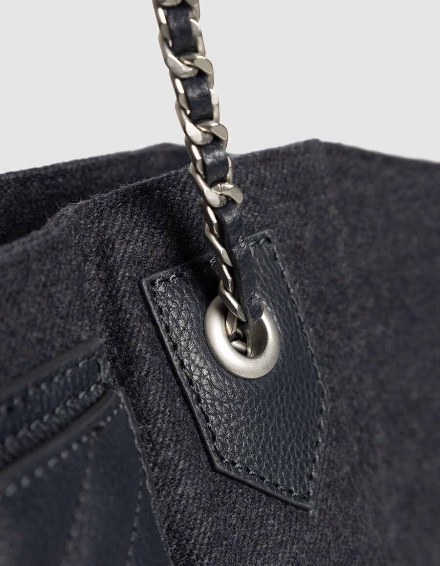 bolso tote 1440 para mujer de franela y piel azul marino talla xl
