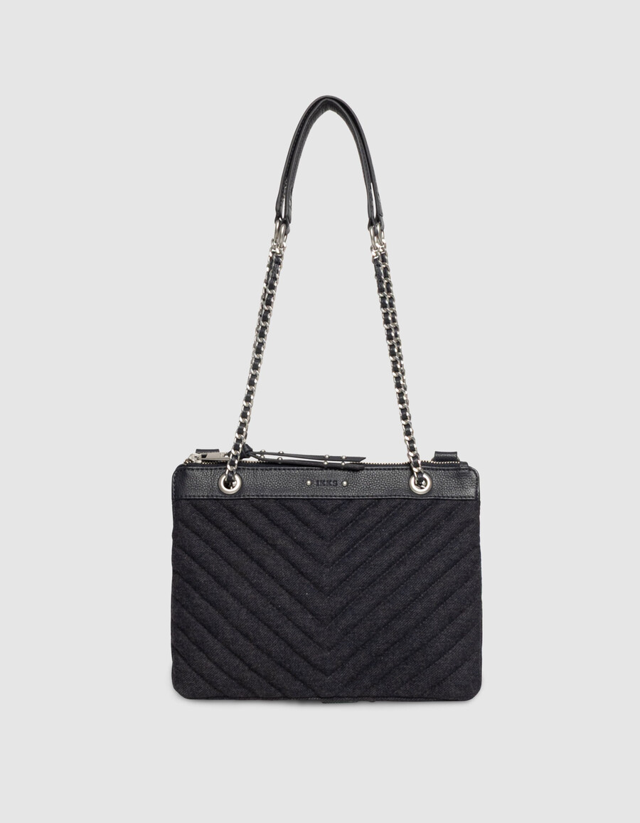 bolso de mano reporter 1440 para mujer de franela y piel azul marino