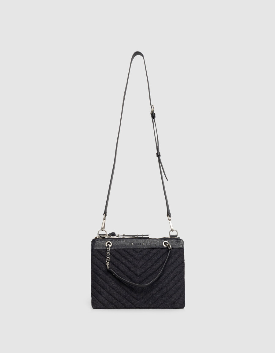 bolso de mano reporter 1440 para mujer de franela y piel azul marino