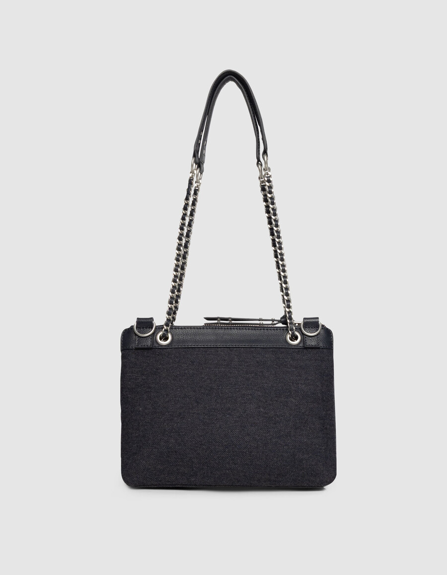 bolso de mano reporter 1440 para mujer de franela y piel azul marino