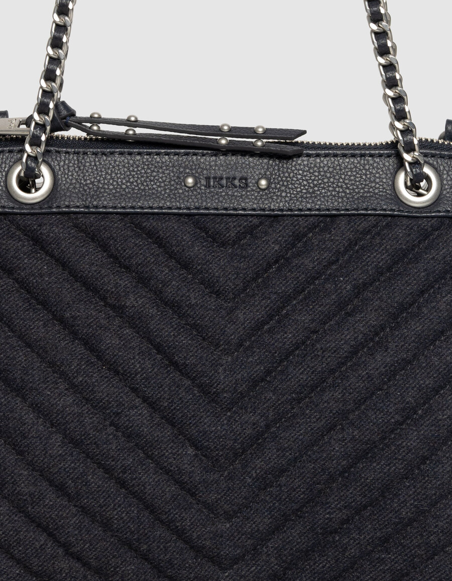 bolso de mano reporter 1440 para mujer de franela y piel azul marino