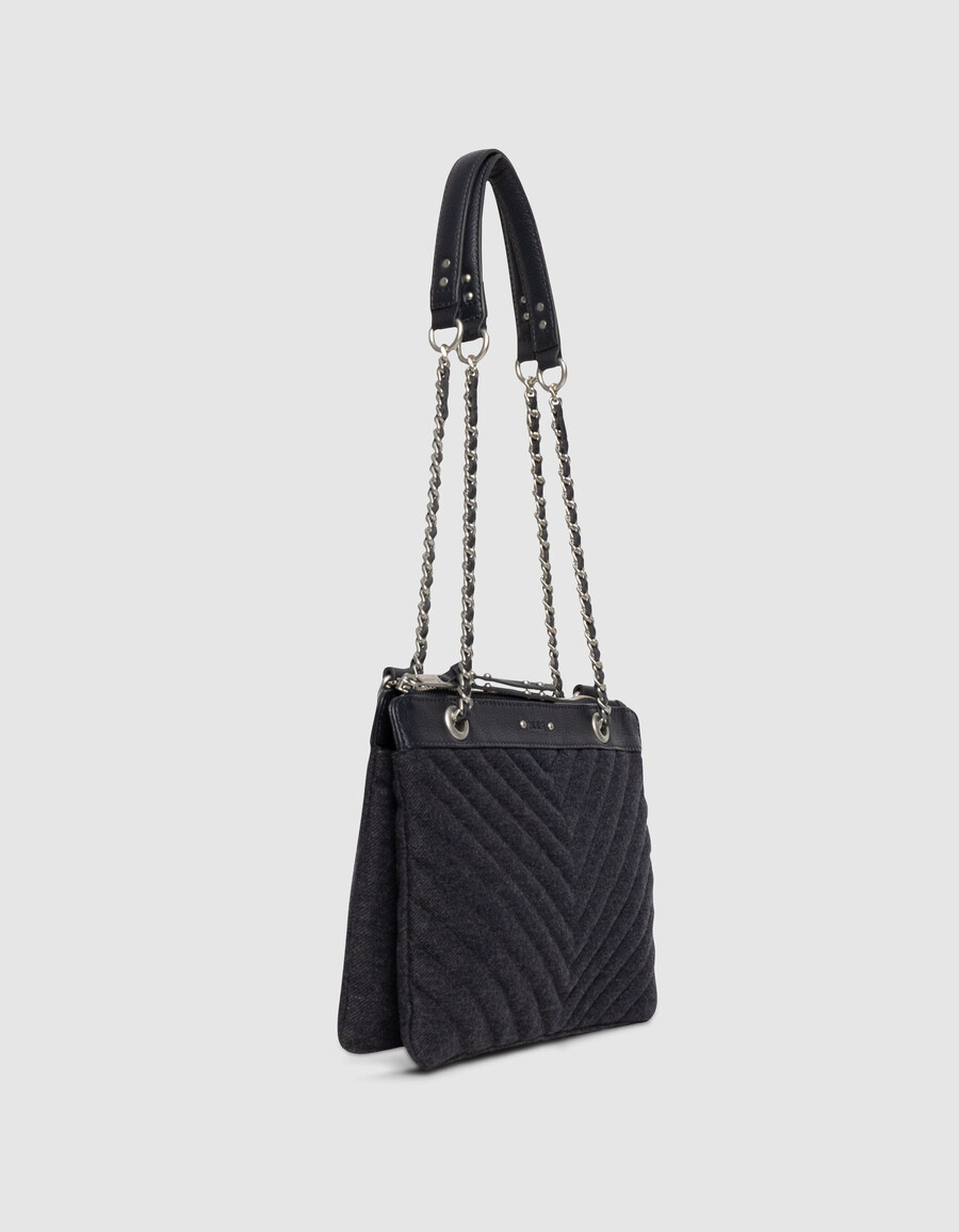 bolso de mano reporter 1440 para mujer de franela y piel azul marino