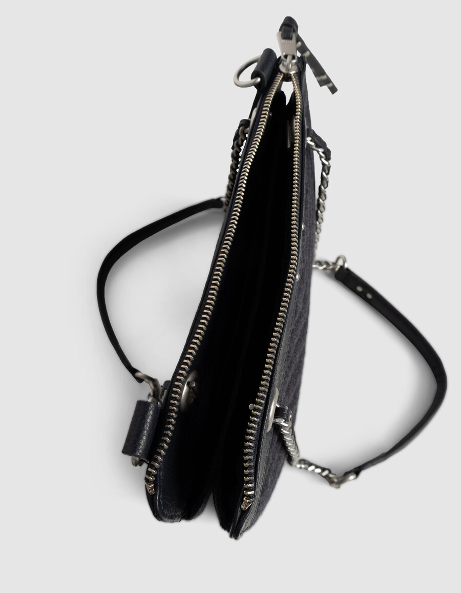 bolso de mano reporter 1440 para mujer de franela y piel azul marino