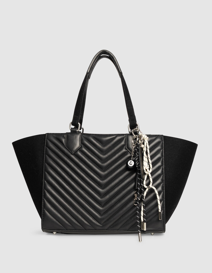 bolso tote 1440 para mujer de franela negra y piel talla l
