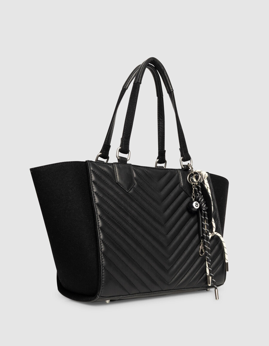bolso tote 1440 para mujer de franela negra y piel talla l