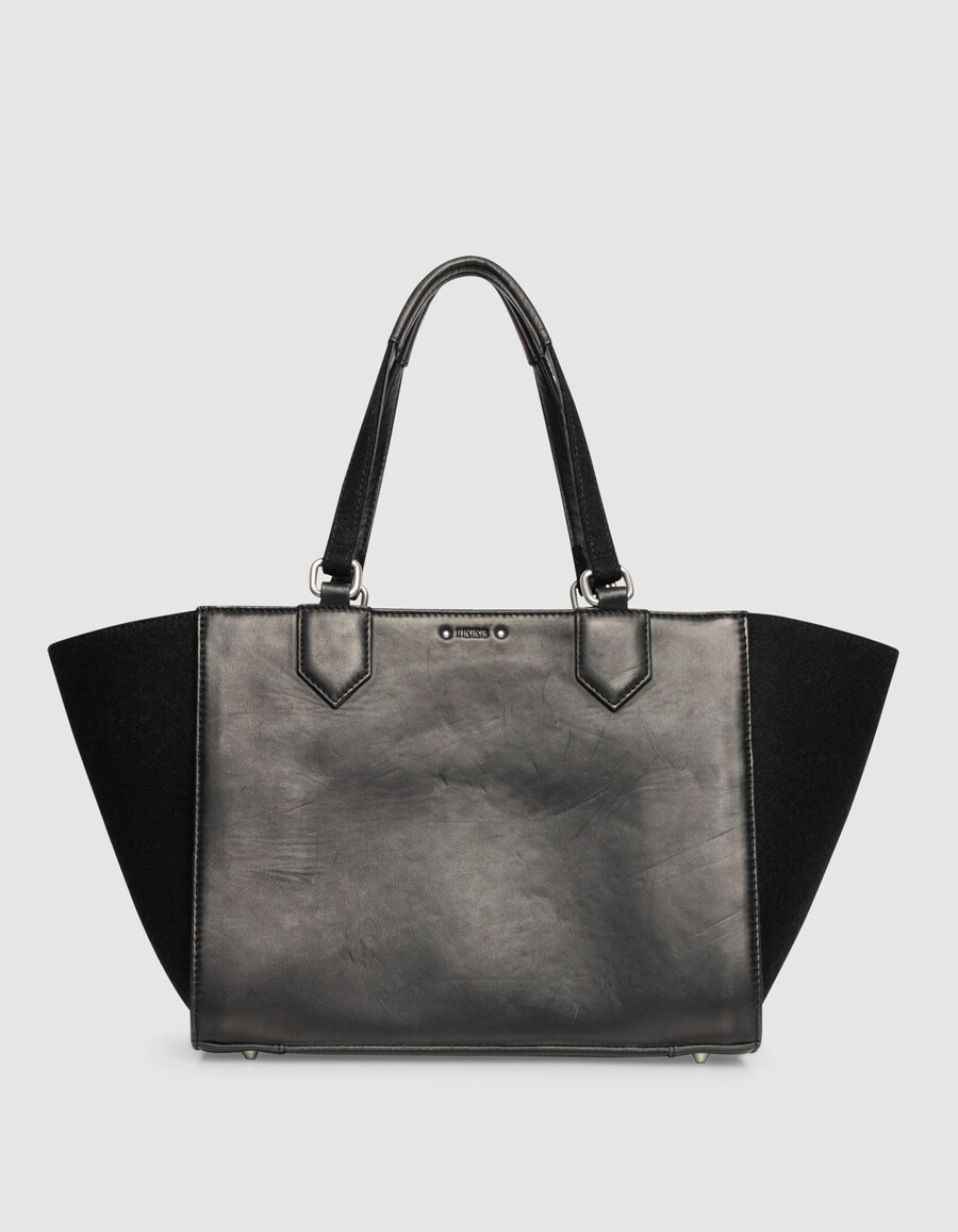 bolso tote 1440 para mujer de franela negra y piel talla l