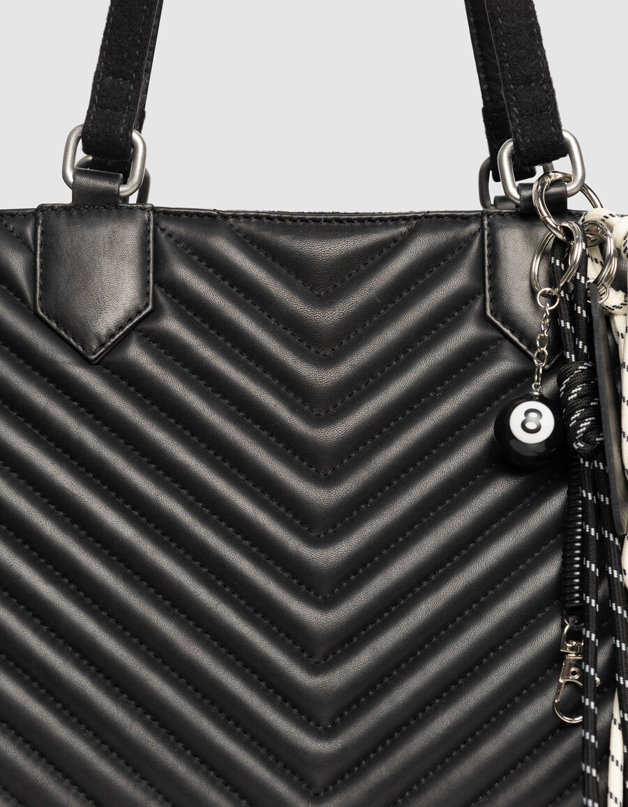 bolso tote 1440 para mujer de franela negra y piel talla l