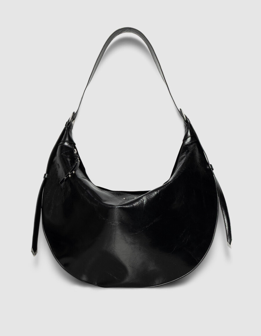 bolso allane half-moon de piel esmaltada negra para mujer