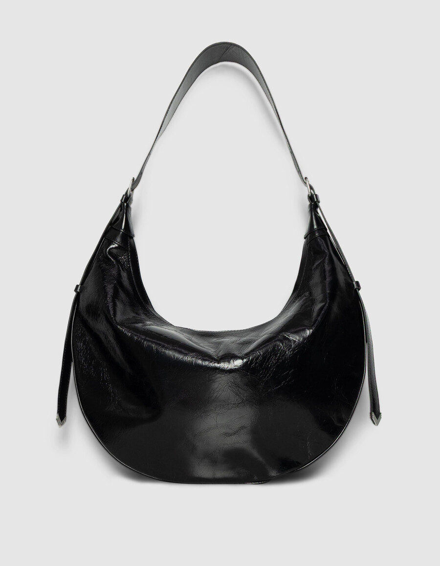 bolso allane half-moon de piel esmaltada negra para mujer