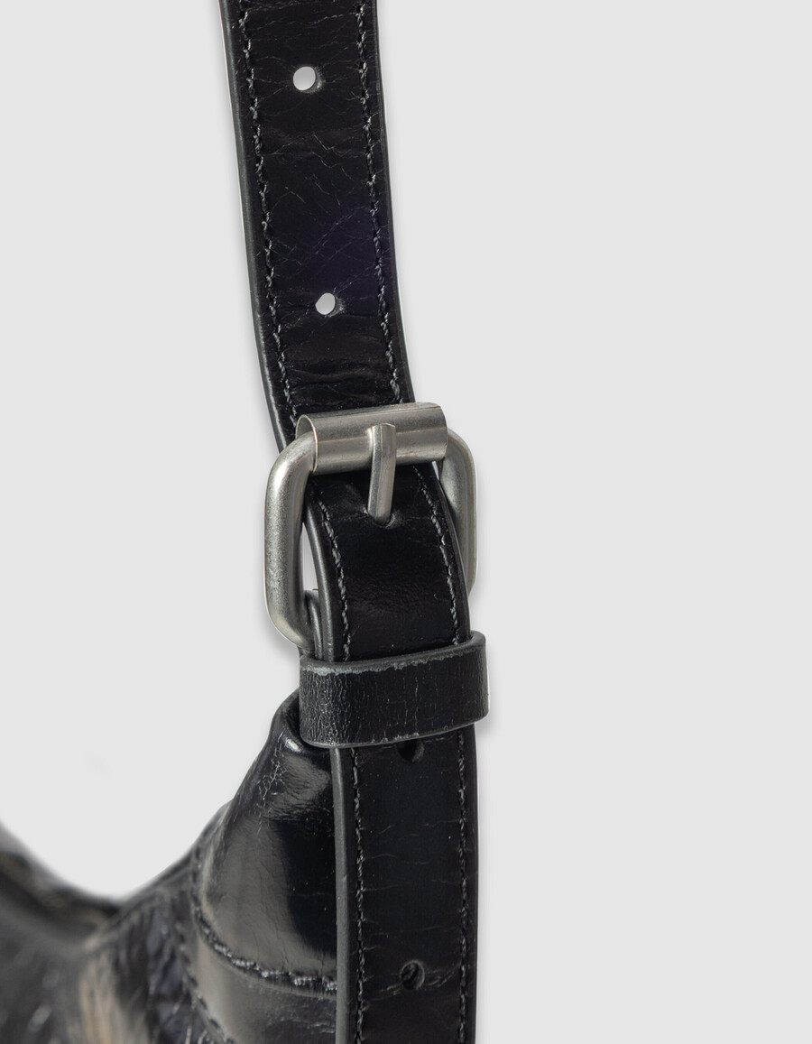 bolso allane half-moon de piel esmaltada negra para mujer