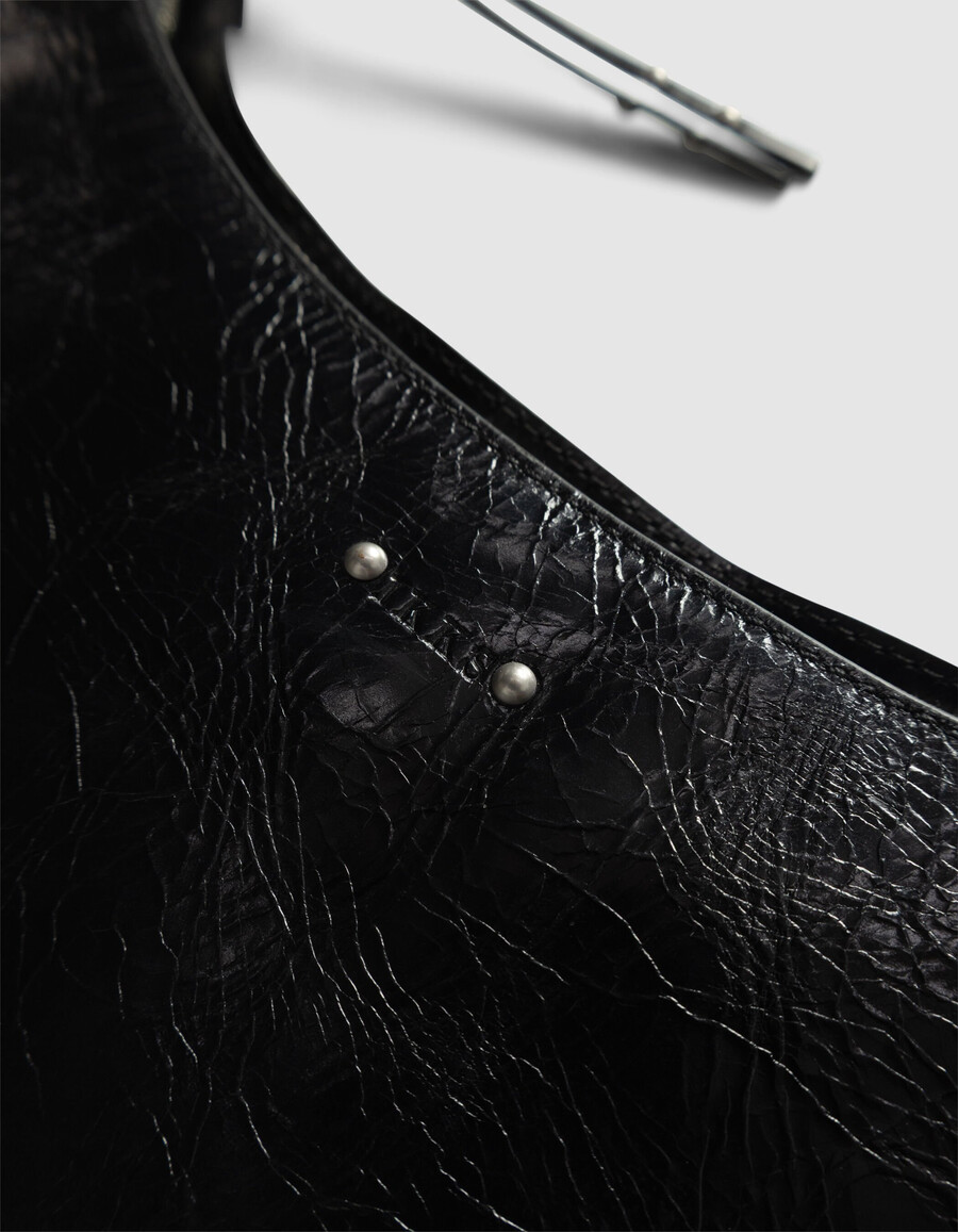 bolso allane half-moon de piel esmaltada negra para mujer