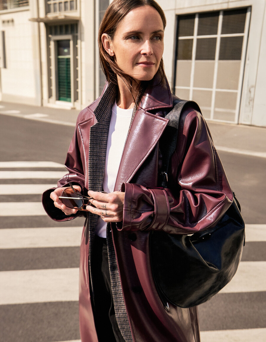 bolso allane half-moon de piel esmaltada negra para mujer