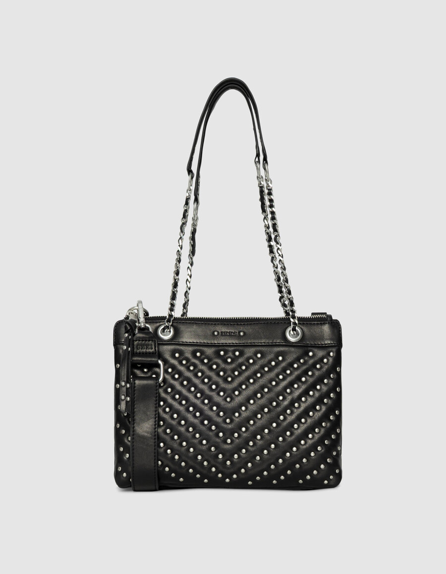 clutch reporter 1440 de piel acolchada con tachuelas en negro para mujer
