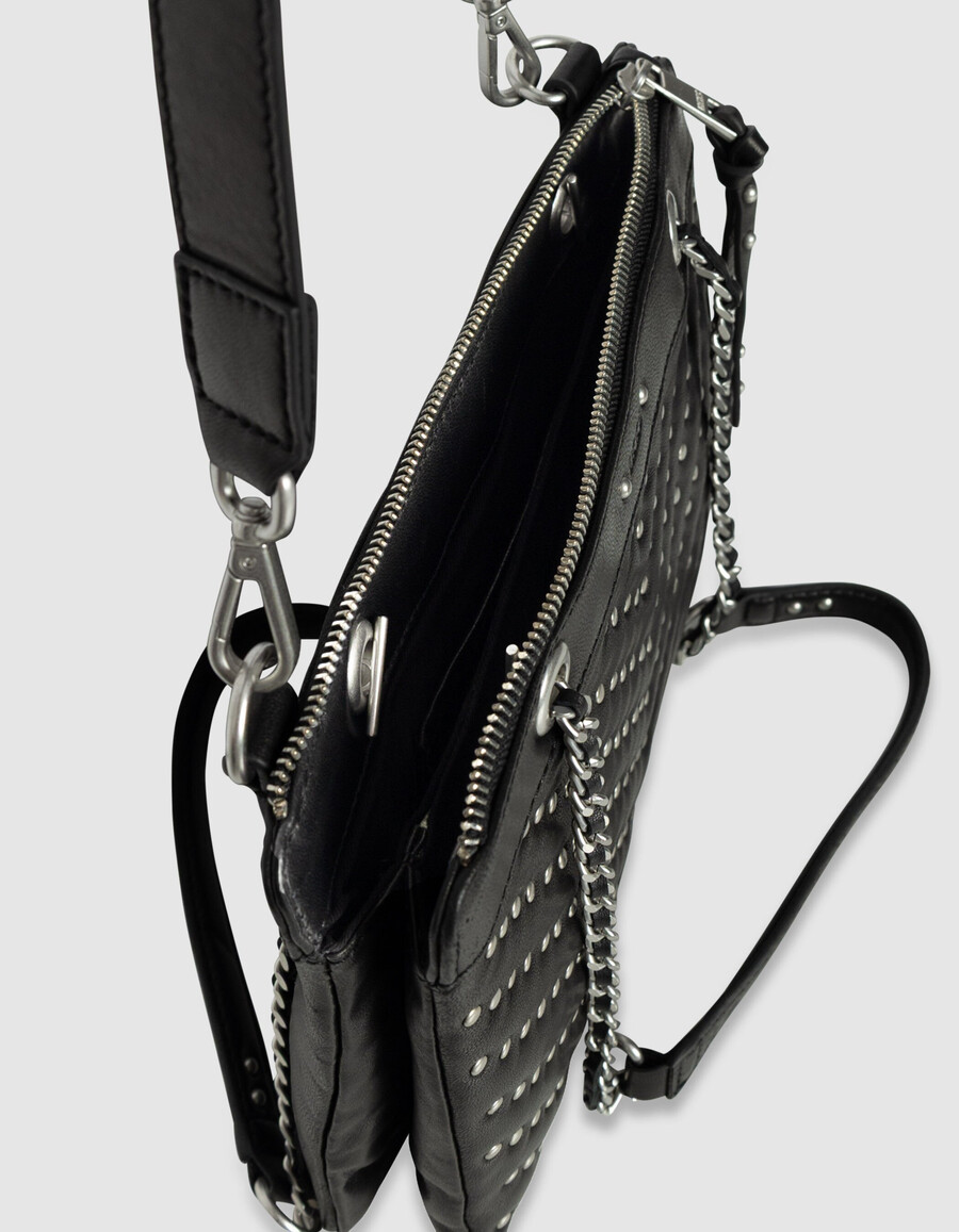 clutch reporter 1440 de piel acolchada con tachuelas en negro para mujer
