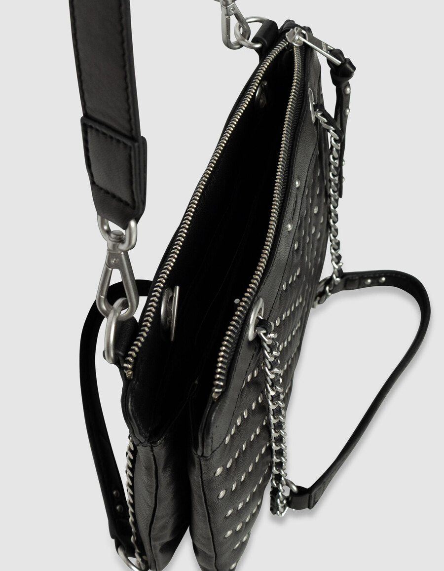 clutch reporter 1440 de piel acolchada con tachuelas en negro para mujer