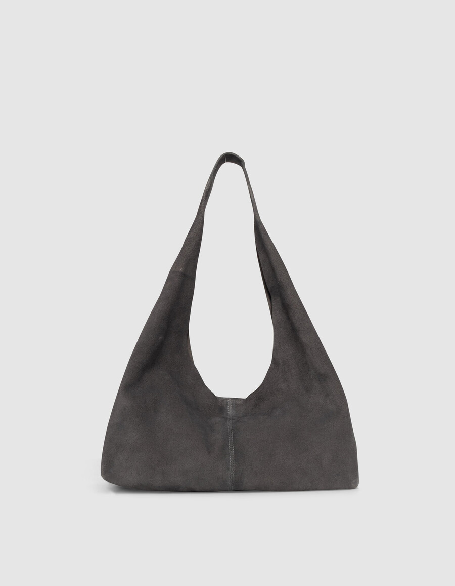 bolso hobo de ante flexible gris para mujer