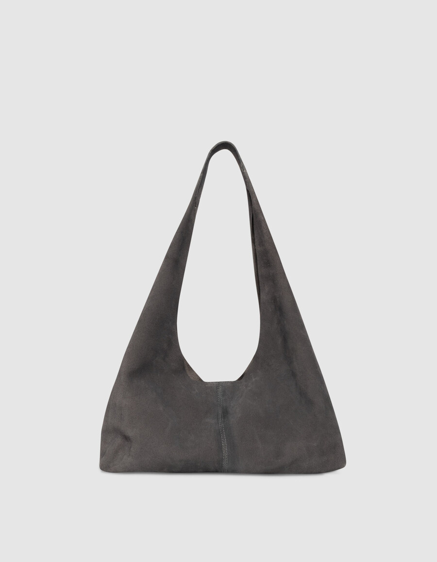 bolso hobo de ante flexible gris para mujer
