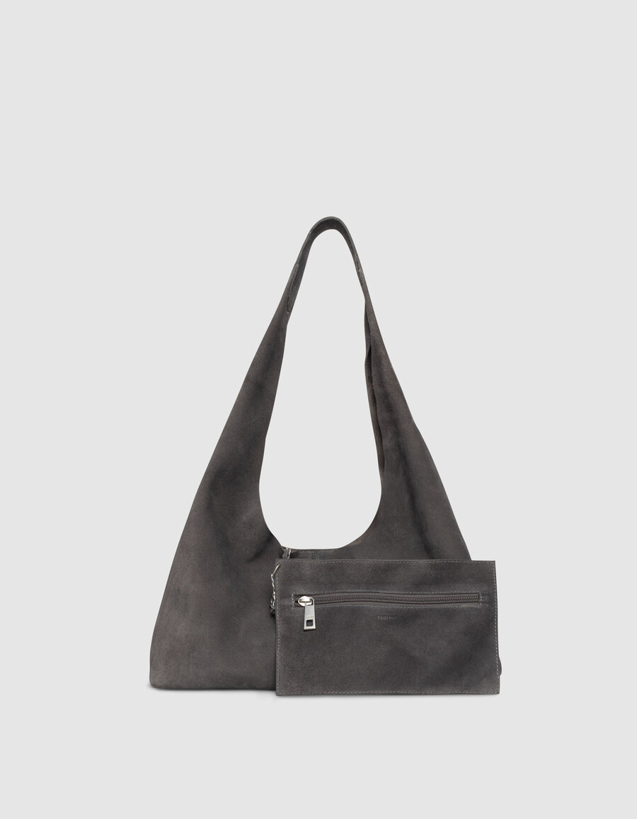 bolso hobo de ante flexible gris para mujer