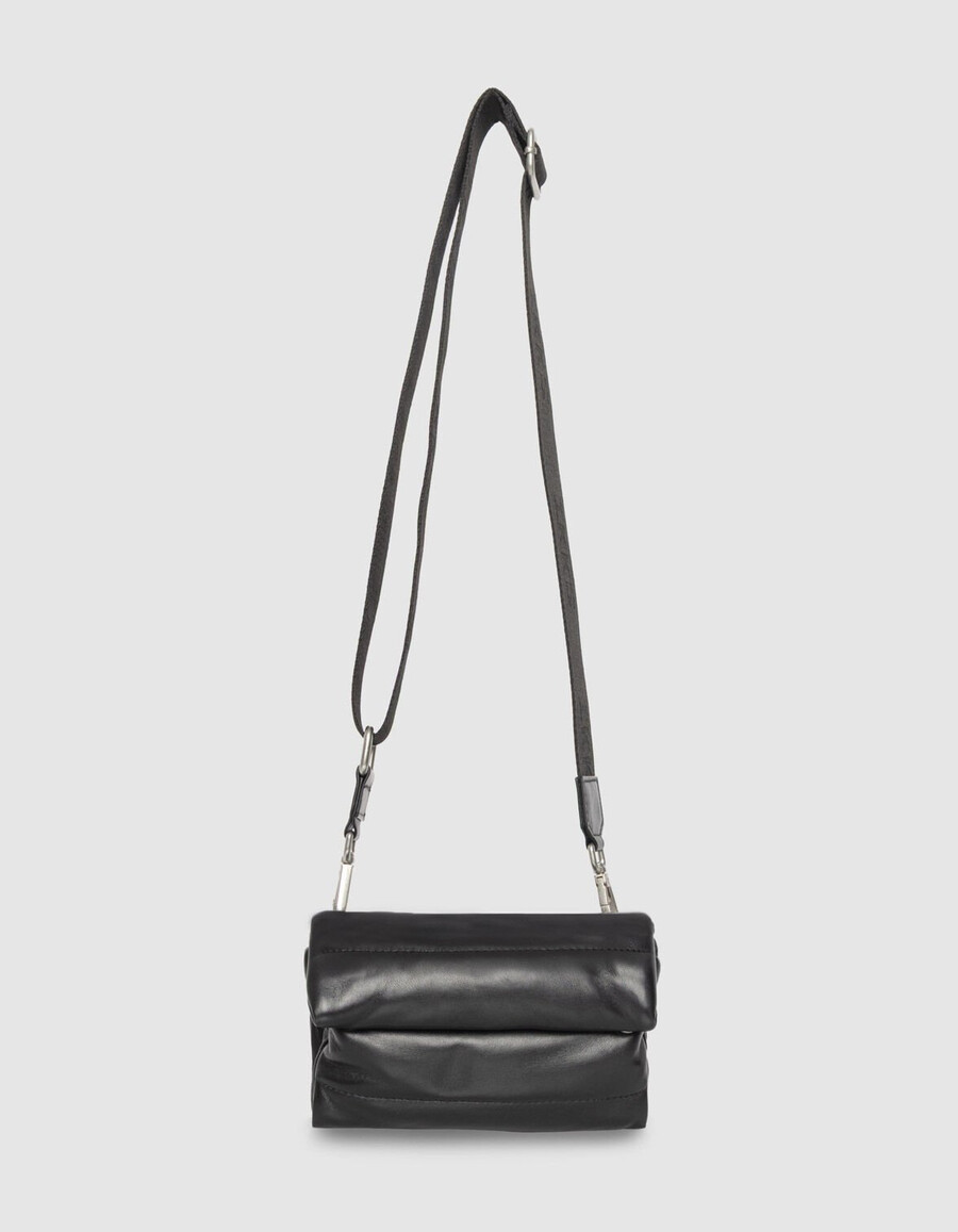 bolso bandolera de piel acolchada negra para mujer