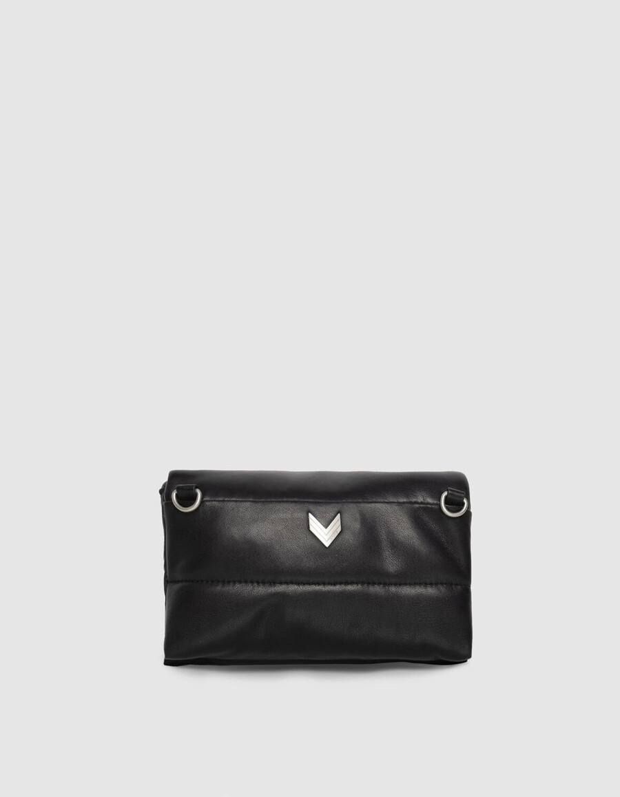 bolso bandolera de piel acolchada negra para mujer