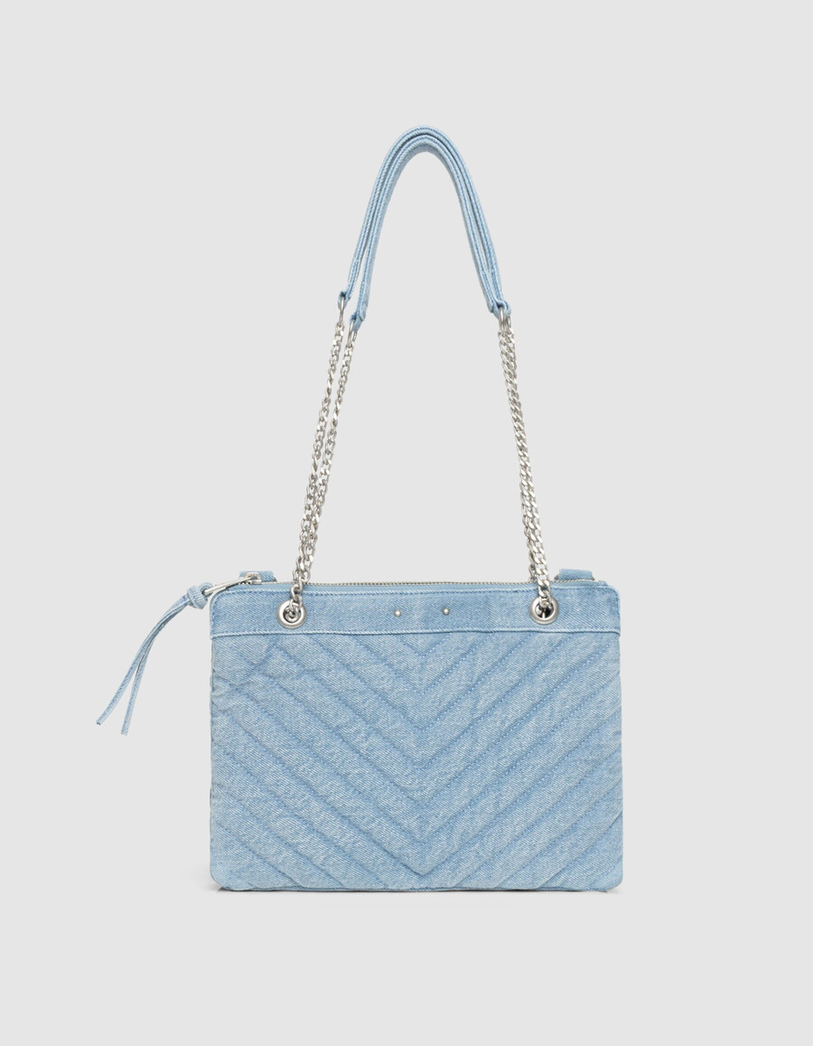 bolso de mano reporter 1440 de mezclilla azul descolorida para mujer