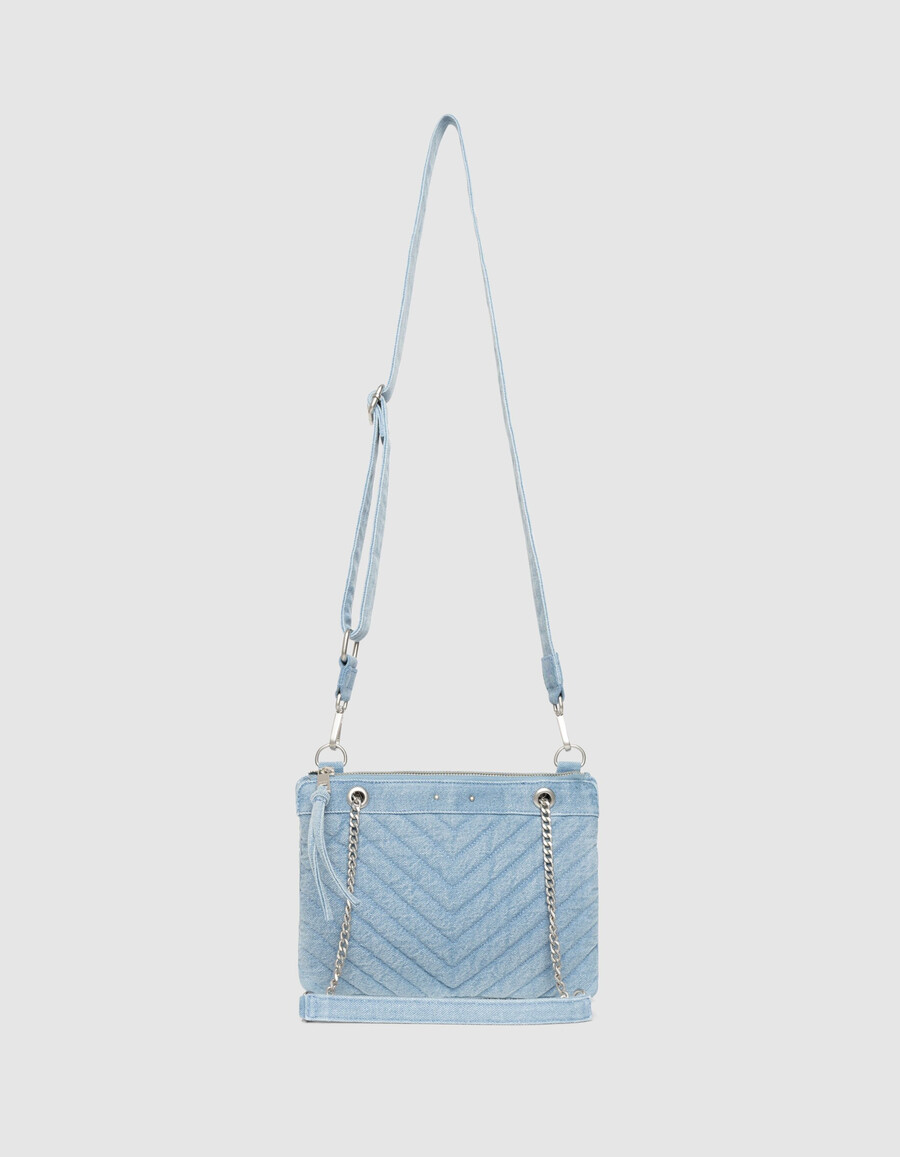 bolso de mano reporter 1440 de mezclilla azul descolorida para mujer