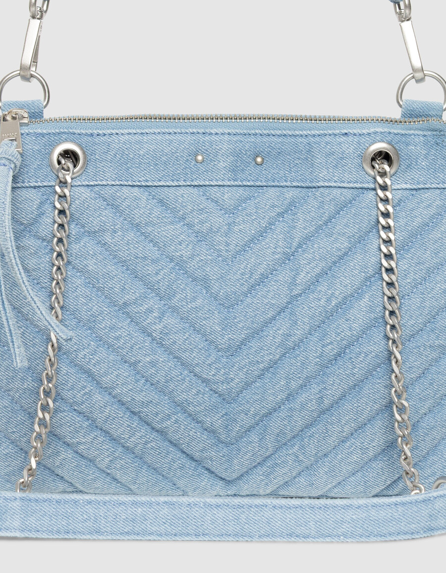 bolso de mano reporter 1440 de mezclilla azul descolorida para mujer