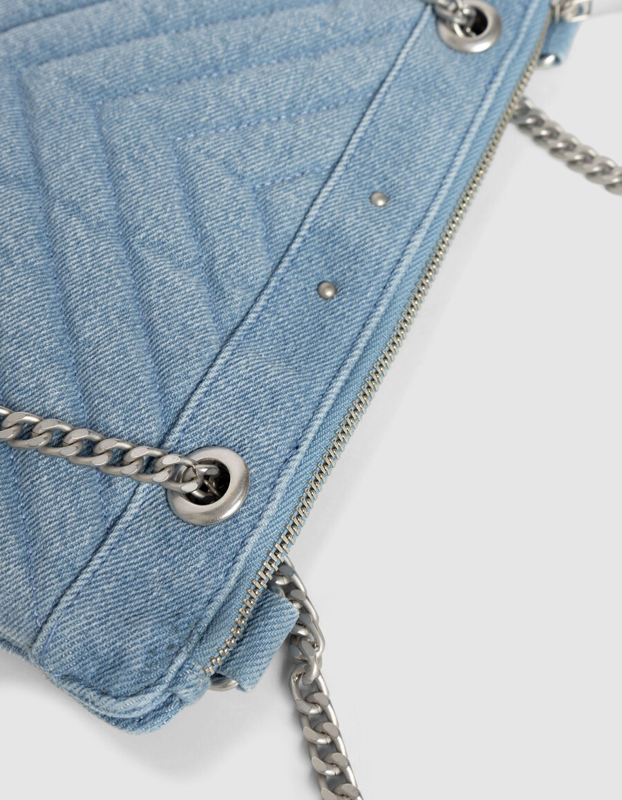 bolso de mano reporter 1440 de mezclilla azul descolorida para mujer