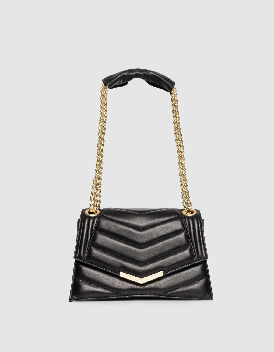 bolso the 1 de piel negra para mujer talla m herrajes metálicos dorados